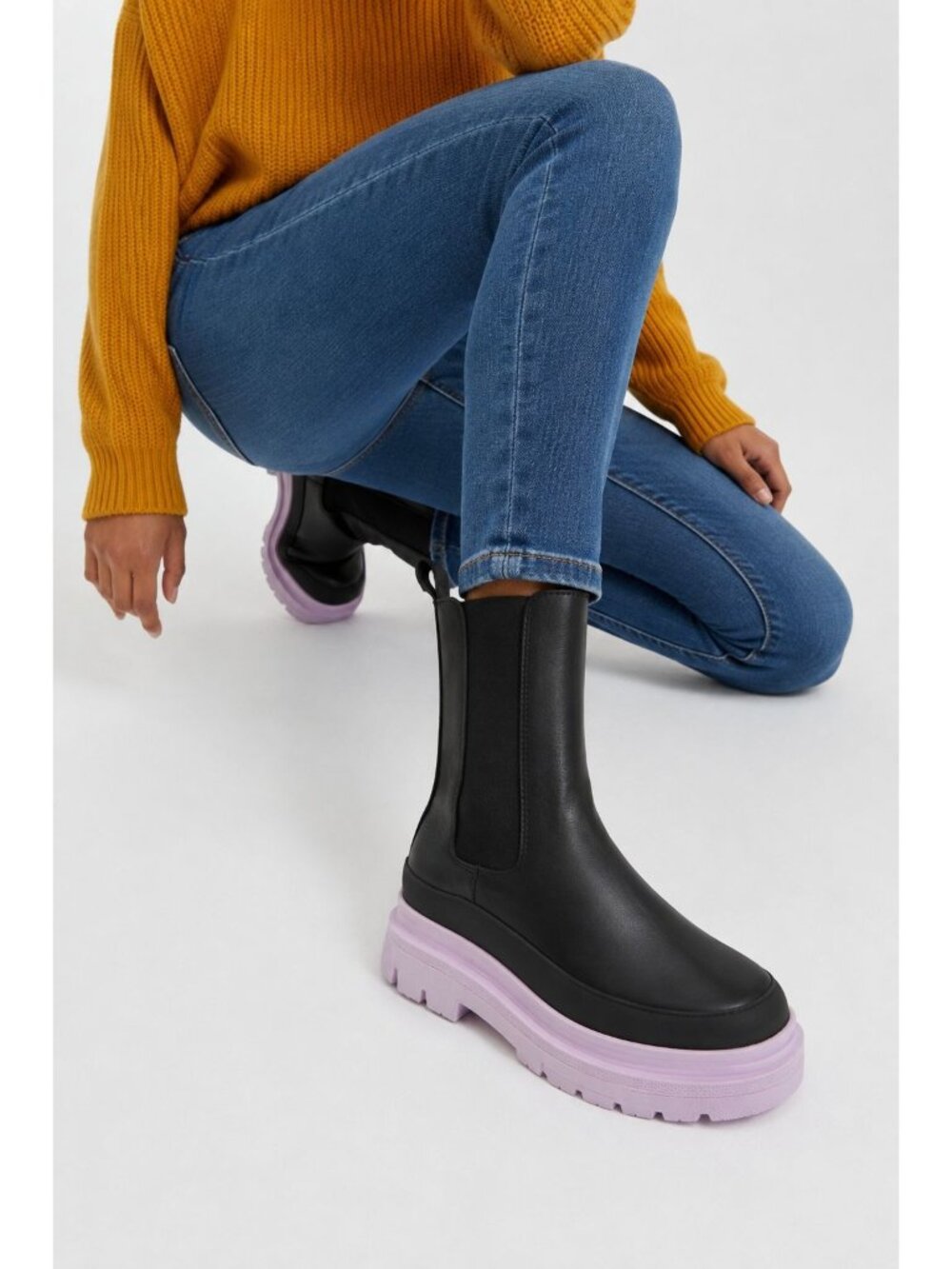 ASOS DESIGN Antidote Chunky Chelsea Boots Black Lilac Platform Sole Women US 8